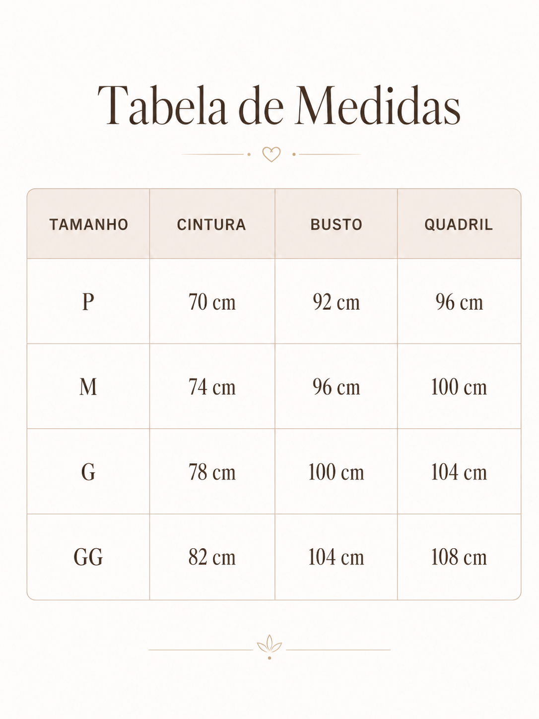 Tabela de Medidas
